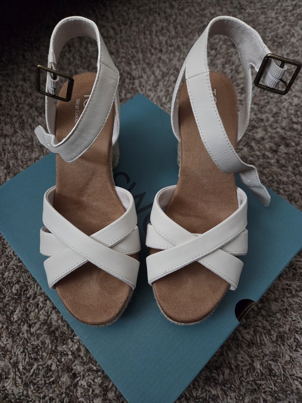 Toms White Crisscross Wedge Sandals
